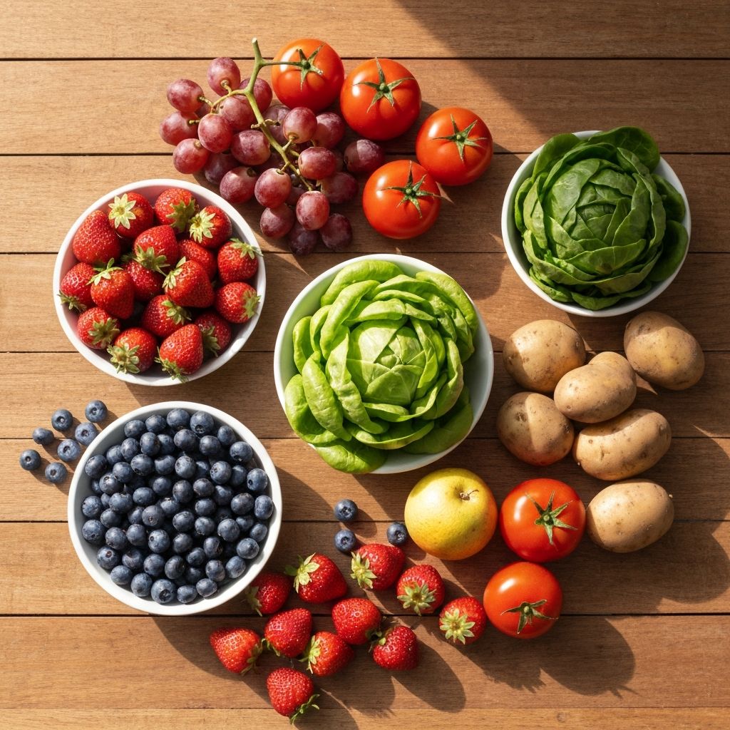 Colorful array of fresh fruits and vegetables